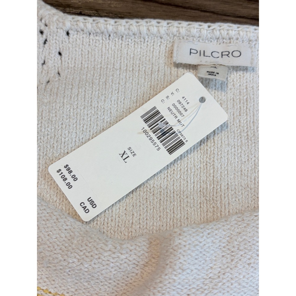 NWT  Pilcro Anthropologie Floral Intarsia Knit Tank Top Cream XL - Picture 8 of 11